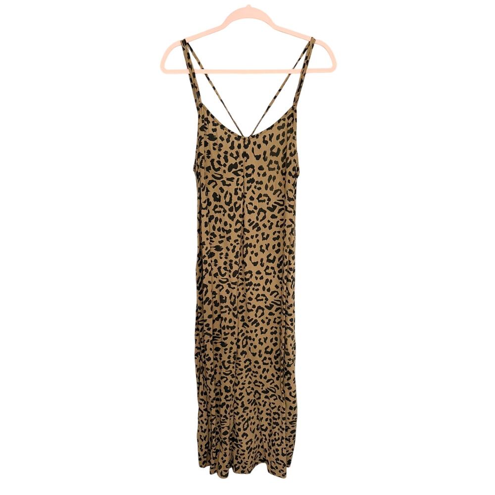 Aerie Brown Leopard Print Modal Sleeveless Summer Boho Maxi Slip Dress L
